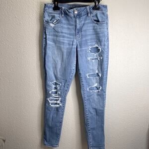 American Eagle Women Light Wash Hi Rise Distressed Skinny Jeans Size 12